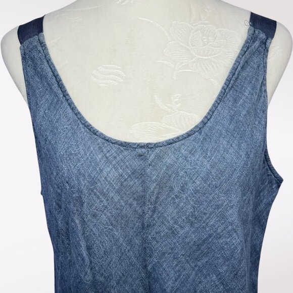 Raw Hem Chambray Dress Blue Denim Look Sleeveless Tank Style Size Large - Picture 2 of 8